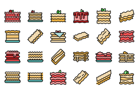 Download Lasagna Icons Set Line Color Vector - Vector Collection