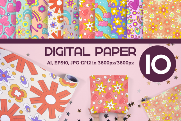Download 70s Summer Retro Digital Paper 12x12 - Paper 12x12 Collection