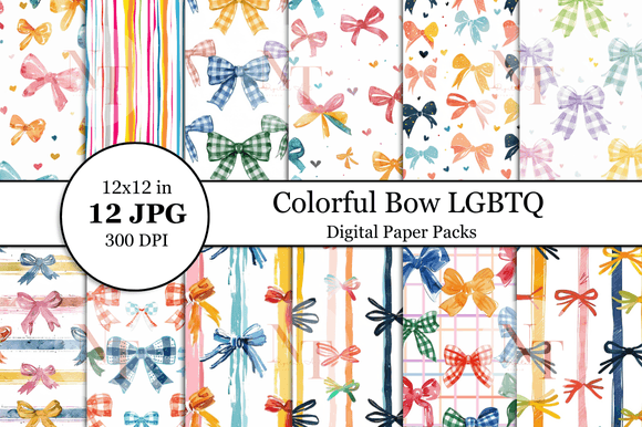 Download Colorful Bow LGBTQ Pride Digital Paper - Pride digital paper Collection