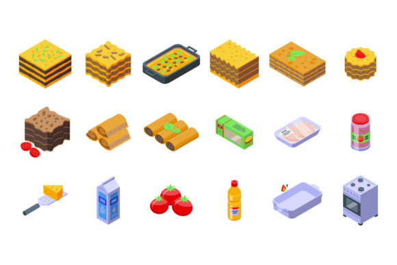 Download Lasagna Icons Set Isometric Vector. - Vector Collection